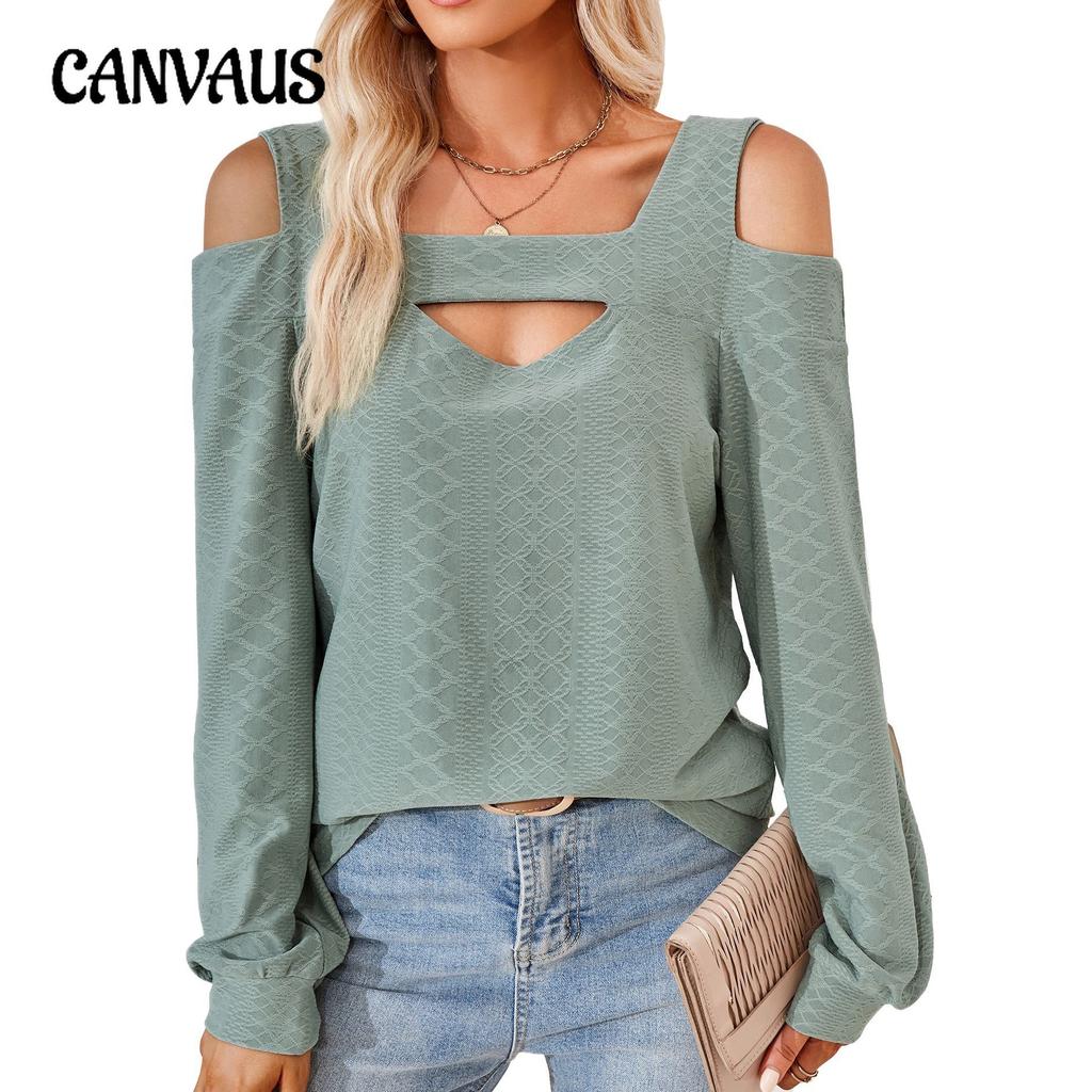 Camicetta da donna primaverile e autunnale senza spalline tinta unita comoda maglietta casual a maniche lunghe ampia