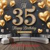1pc Birthday 35th Glitter Balloon Elegant Hanging Banner Black Golden Polyester