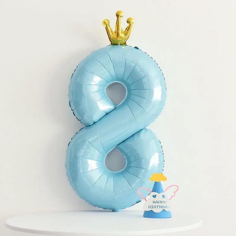 Gradient Color Crown Number Balloon Pillar, 32-40 Inch, First Birthday Party Decoration