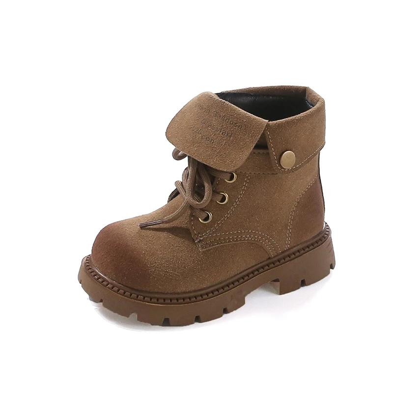 2024 Children Leather Shoes for Girls Autumn Winter New Fashionable Korean Style Soft Bottom Anti-slippery Versatile Short Boots