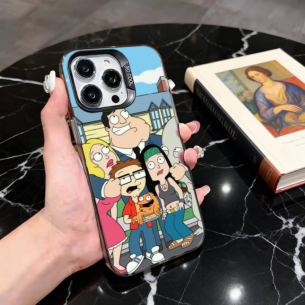 Cartoon A-American Dad  Phone Case For iPhone 17,16,15,14,13,12,11 Plus,Pro Max,XS,Colorful Silver Phone Case Funda Cover