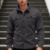 Men's Casual Loose Solid Color Shirt Jacket, Lapel Long Sleeved Button Casual Workwear Jacket