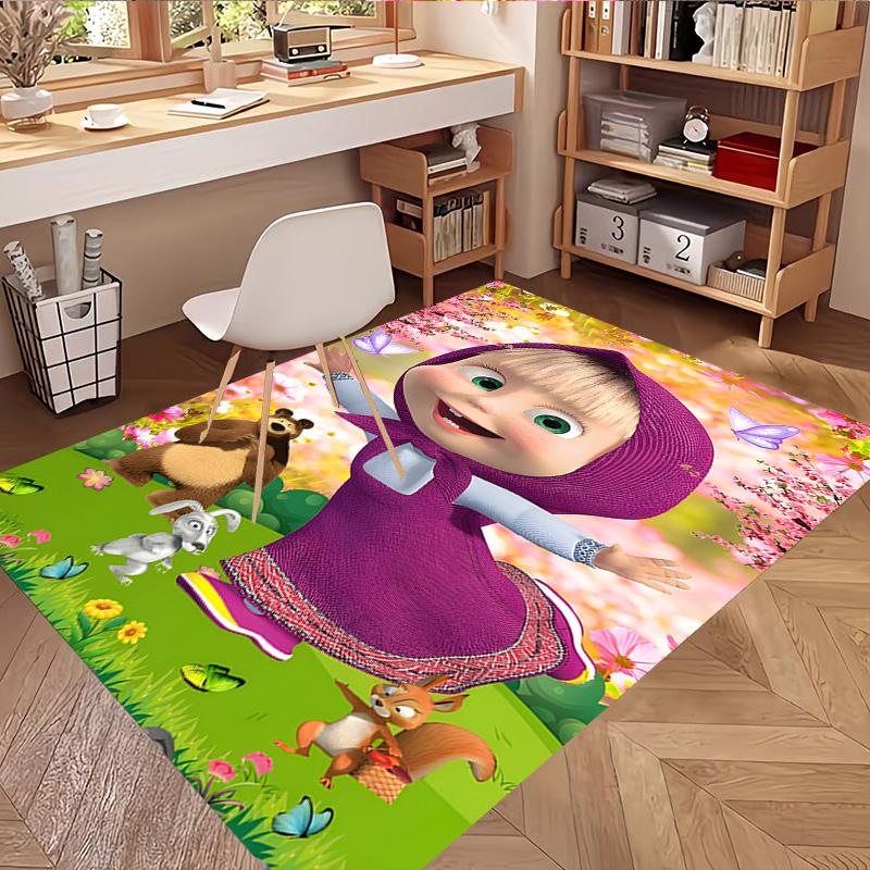 Masha and The Bear Print Rug, Washable Floor Carpet, For Entryway Dorm Laundry Room Office Study, Home Decor Birthday Christmas Gift