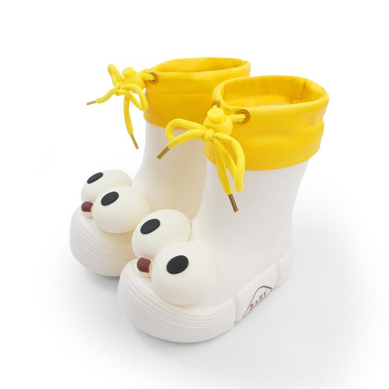 

Новые мультяшные детские хлопковые дождевые сапоги с большими глазами, водонепроницаемые, легкие, теплые, водные ботинки для учеников начальной школы, нескользящие дождевые ботинки 20cm(The padded size runs белый