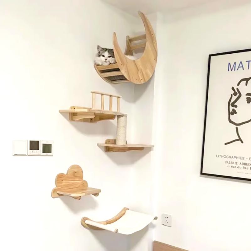 Katzenmöbel Massivholz Hängebrücke Wandmontage Sisal Katzenkletterleiter Stufen für Katzen zur Bewegung und zum Spielen