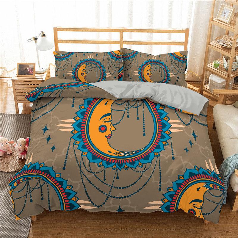 Bohemian Mandala Duvet Cover Golden Sun And Moon 3D Print King Queen Bedding Set Microfiber Dreamcatcher Quilt Cover Pillowcase