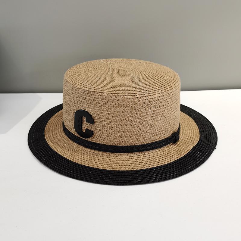 Straw Flat Top Top Hat Women's Summer  Retro Beach Vacation Sun Protection Straw Sun Hat Luxury Brand Panama Cap Wholesale