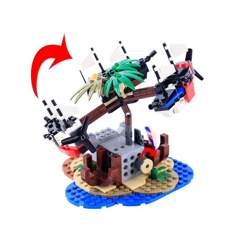 MOC Piratenbucht Bausteine Kreativität Mittelalterliche Segelboote Geschützkarre Waffen Soldaten Zusammenbauen Straßenbild Steine Spielzeug