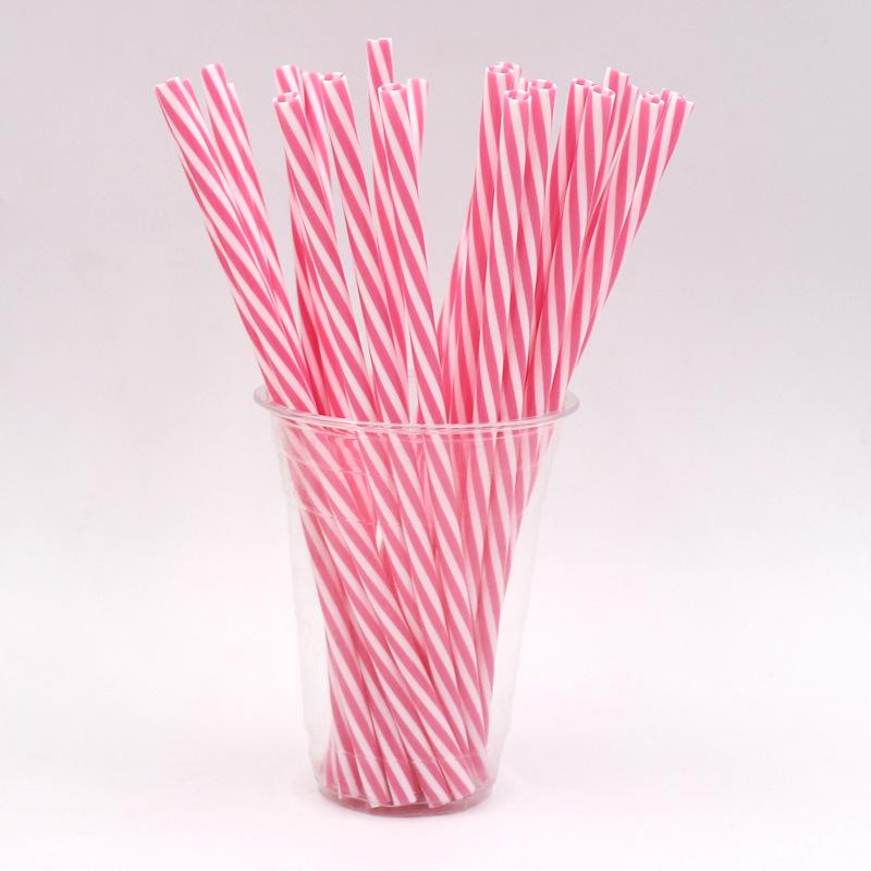 Thickened Two-Color Threaded Plastic Straws, 100-Pack