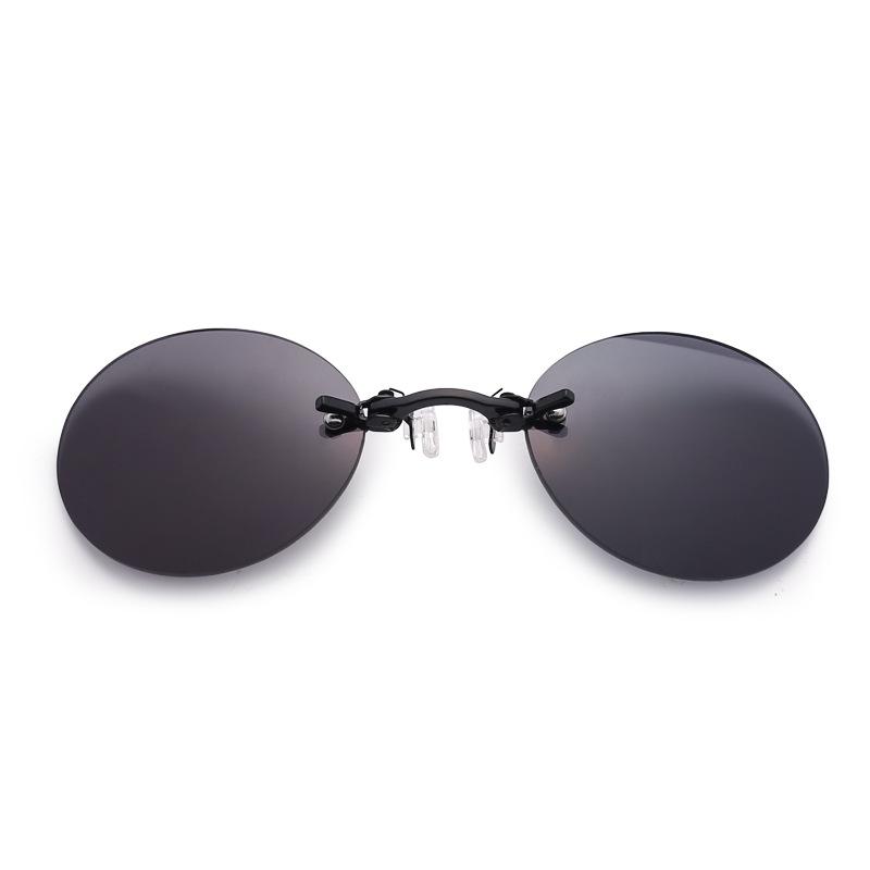 Rimless Retro Round Ultralight Clip-on Sunglasses - Matrix Morpheus Style