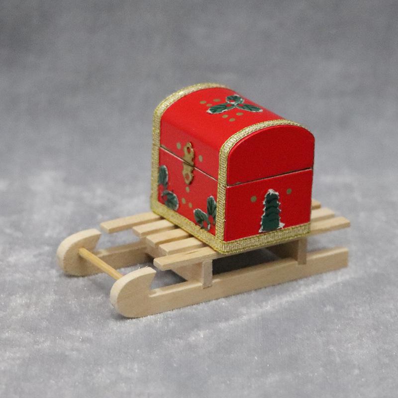 1:12 Dollhouse Solid Wood Snow Sled - Christmas Scene Model Accessory