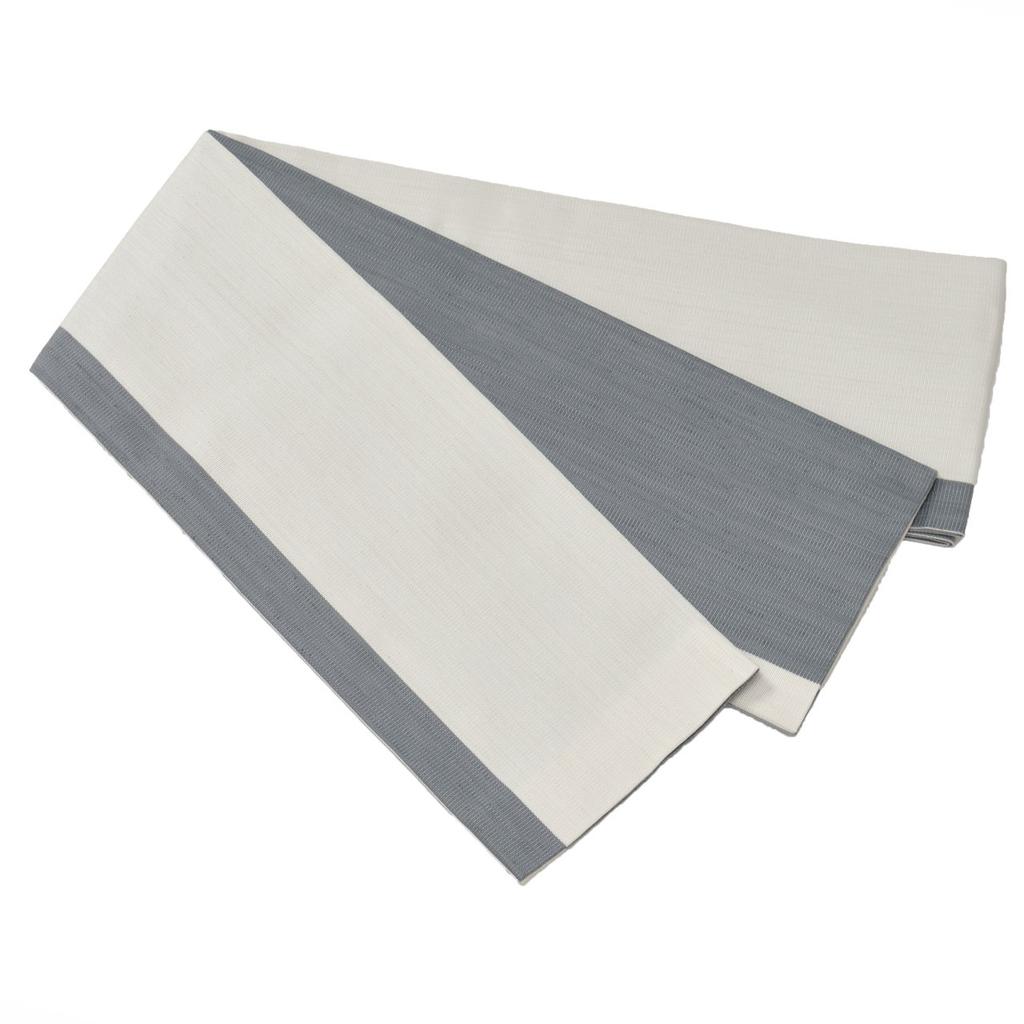 Reversible Yukata Obi with Made In Japan Kiryu-ori Linen-like Border, (white-gray)