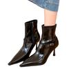 Hong Kong Beige Pointed High-heeled Short Boots Women's Spring New Temperament Retro Thin Heel Soft Leather Thin Boots
