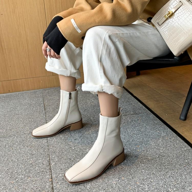 Fashion 2025 New Autumn Women Boots Genuine Leather Fashion Chelsea Boots for Women Square Toe Short Boots High Heels Ladies Shoes
