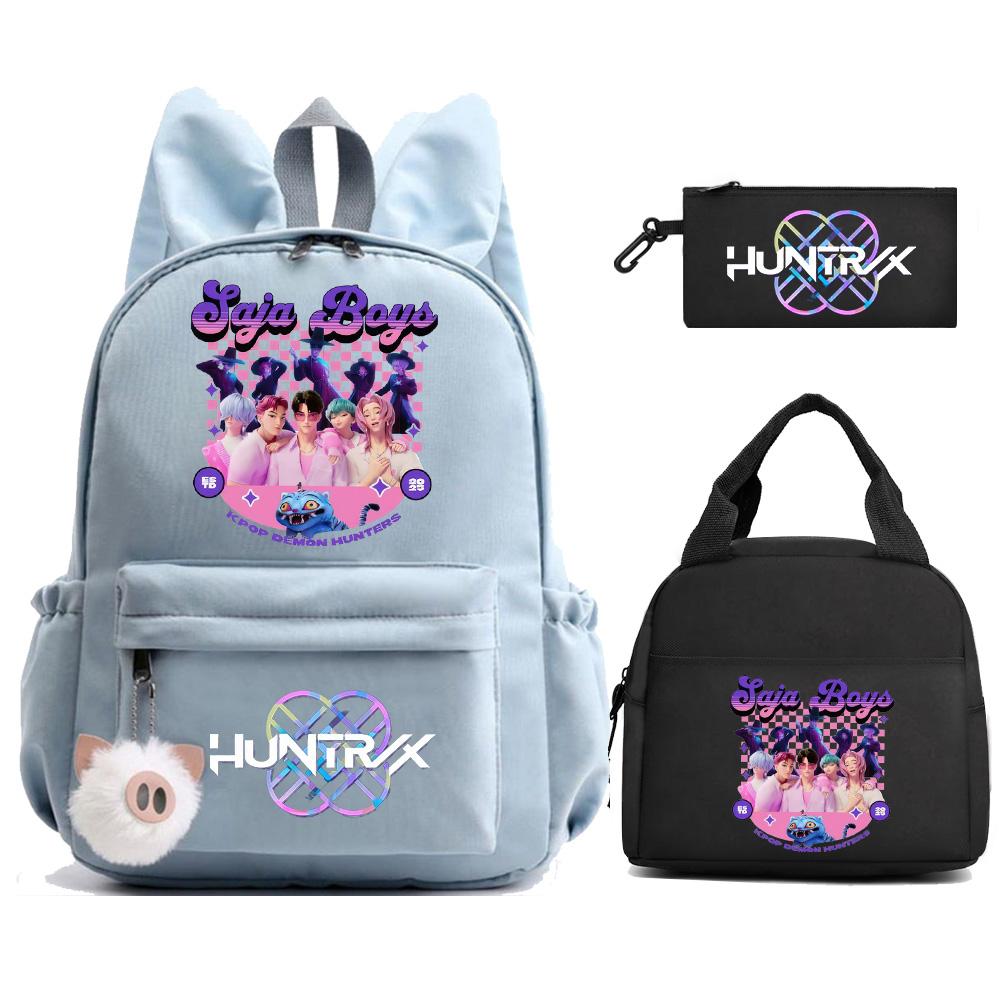 3ks/sada Roztomilý K-Pop Lovci démonů Potištěný batoh s taškou na oběd a penálem pro dospívající dívky a chlapce Zpět do školy Školní taška Velkokapacitní cestovní taška