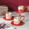 Red Coffee Cup High End and Luxurious High Quality Afternoon Tea Cup Saucer Set with Spoon Souvenir Wedding Gifts
