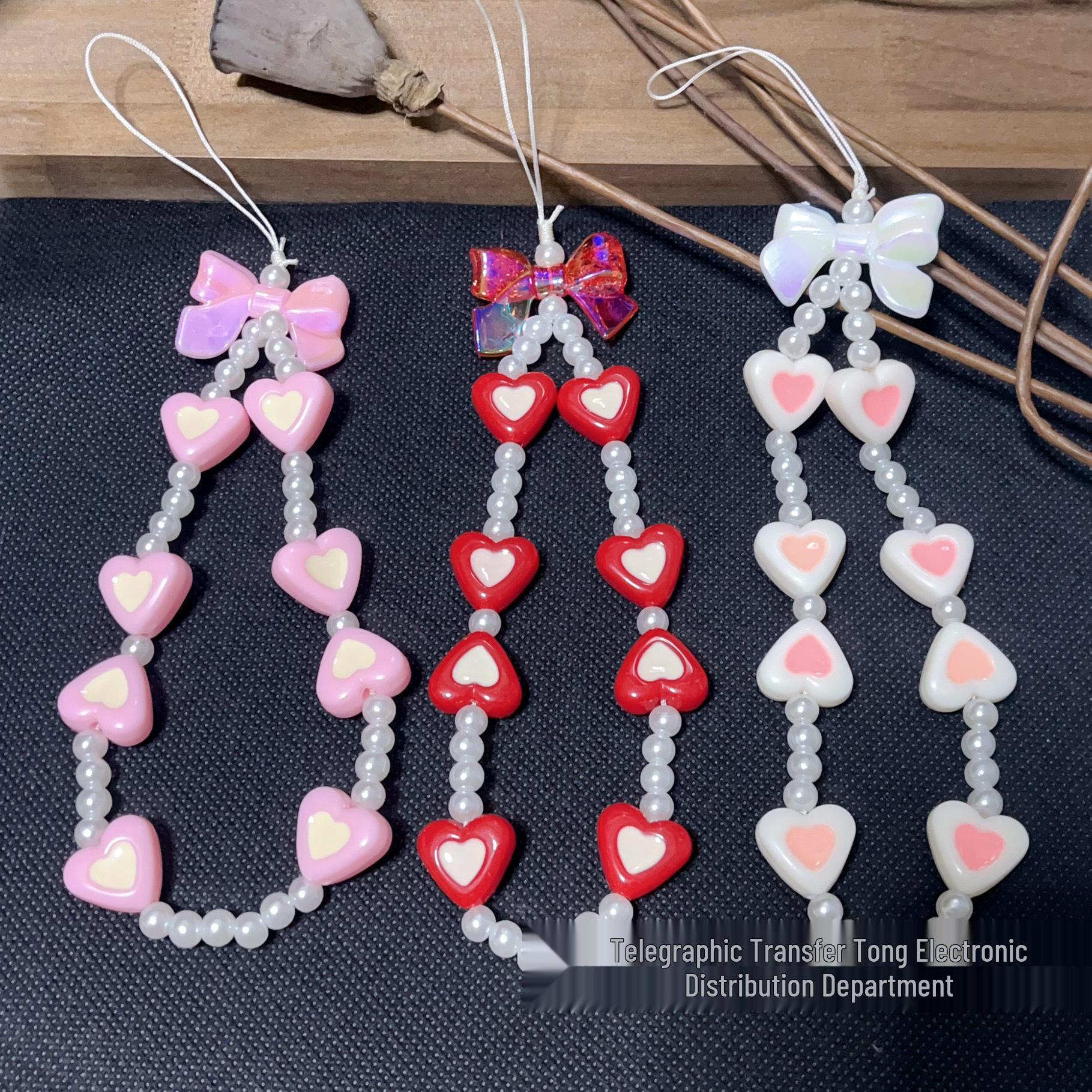 Разноцветный бантик, сердце, жемчуг, ремешок для камеры на руку и бусинный подвес-шнурок для телефона для девочек