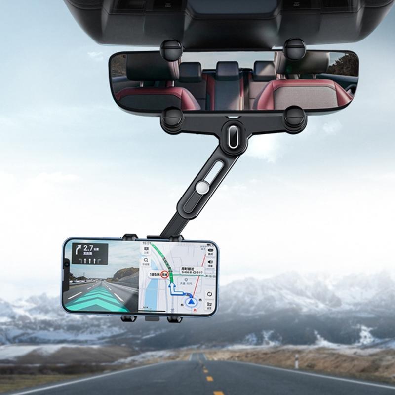 Rear View Glass Phone Holder,Rotatable and Retractable, Universals Mount, Cellphone Car Mount for 4''-7'' Device