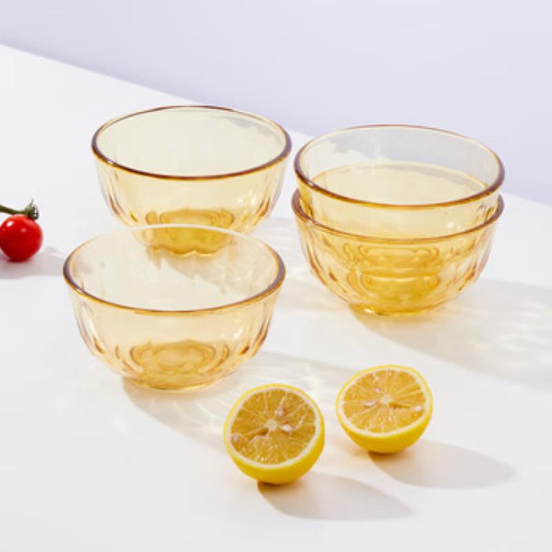 LocknLock Crystal Amber 4-Piece Glass Rice Bowl Set