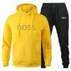 Wealthmark Men Hoodie & Jogger Set, Minimal Golden Bold Letter with Currency Icon Motif Print, Thick Fleece Sport Outfit for Light Outdoor Strolls