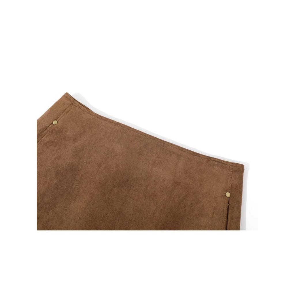 Melard Women's Brown Suede Petite A-line Skirt, Plus Size, Spring & Autumn Hip-Hugging Short Skirt