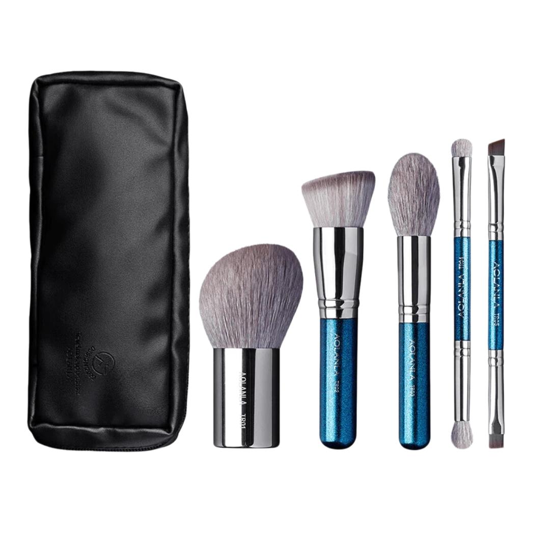 

AOLANLA 5-Piece Makeup Brush Set, Complete Beauty Tool Kit with Brush Bag, Travel-Friendly синій