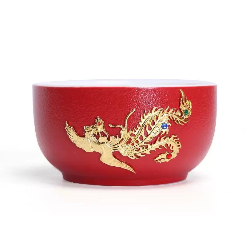 Jing Cha Cup-Ceramic Mouth Modification Set, Red Tea Cup, High Grade Cover Bowl, Wedding Pair, Newly Married