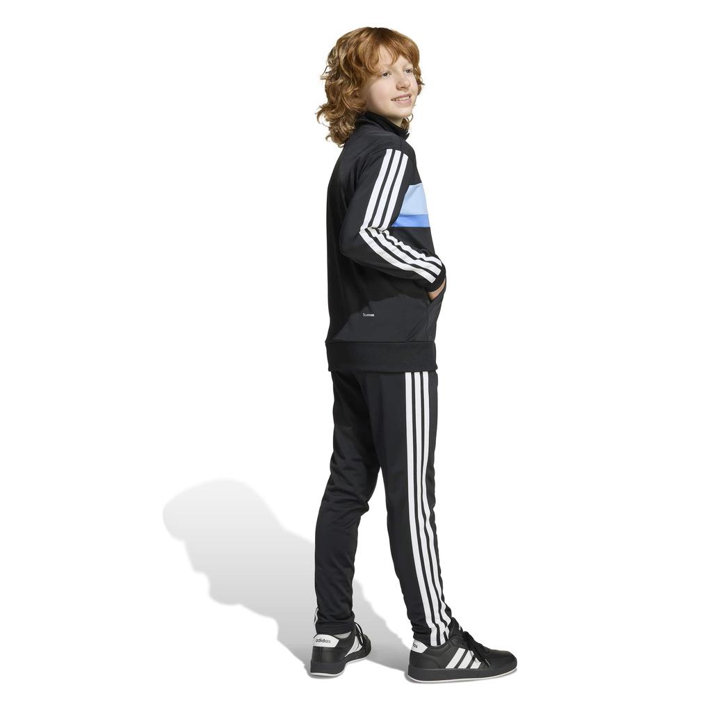 Adidas Tiberio Trainingsanzug Set Kinder (KQG66) - Oberteil Schwarz/Leuchtblau/Blau Fusion/Weiß, Unterteil Schwarz/Weiß (KB7327)