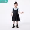Girls' Faux Two-Piece Cartoon Embroidered Dress
