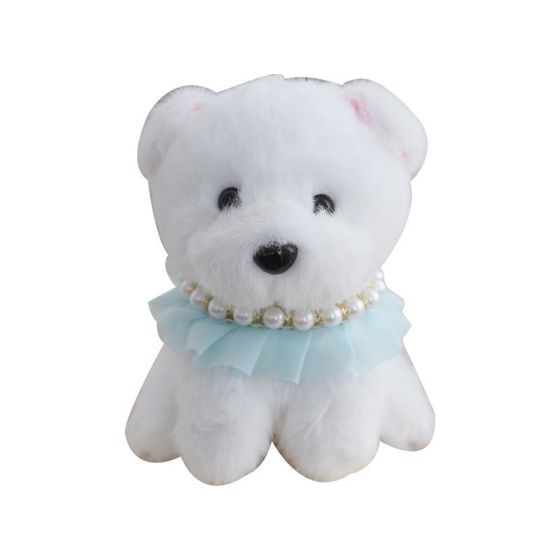 Adorable White Bichon Frise Plush Dog Toy With Cute Gray Pearl Puppy Design
