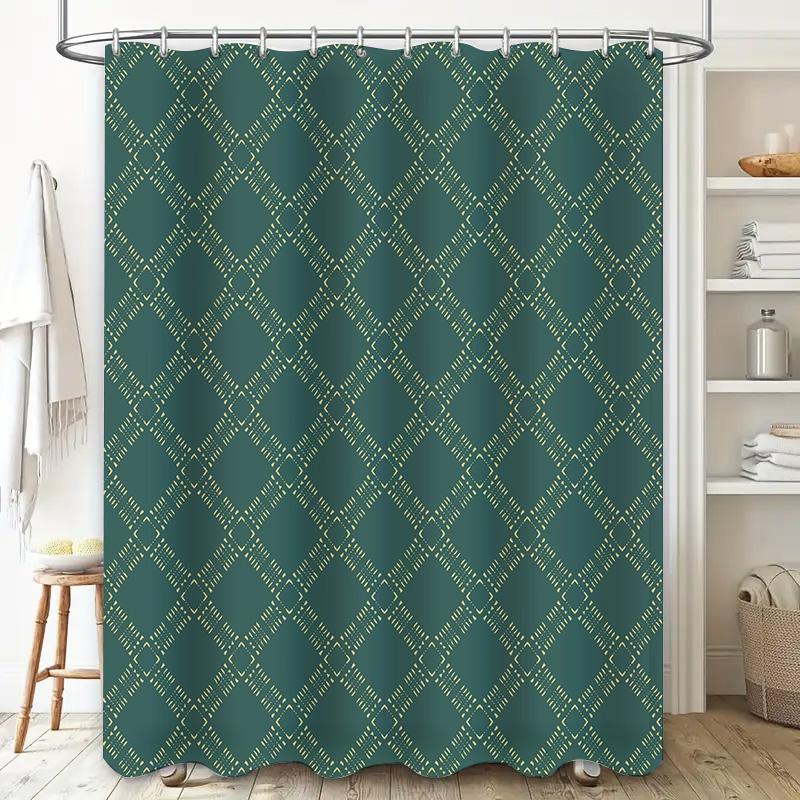 Green Geometric Shower Curtain Waterproof Bathroom Decor Polyester Modern Design 60 X 72 Inch (Modeltc315)