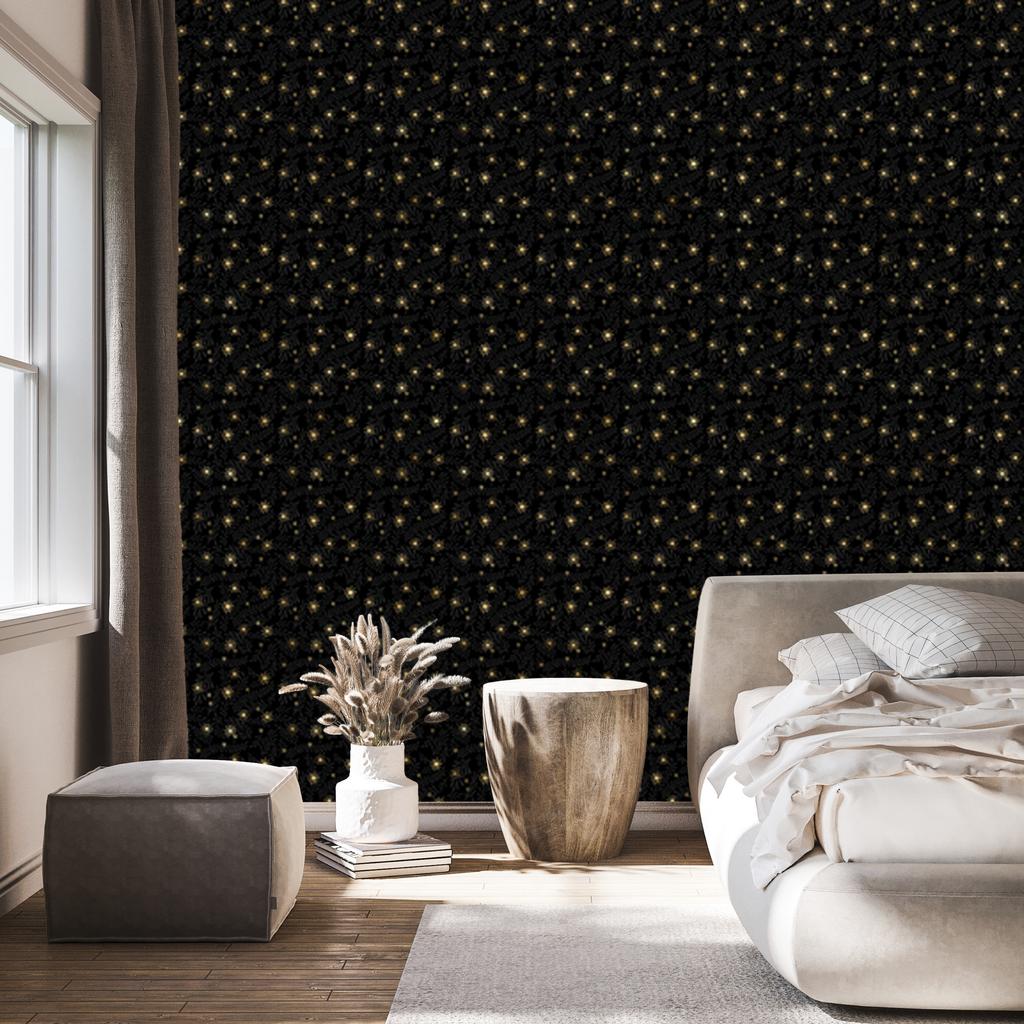 Black and Gold Tropical Pattern Wallpaper Black and Ochre 50x1000