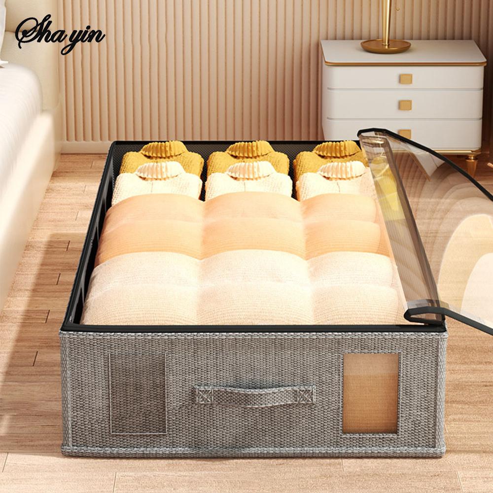 1PC/2PCS/4PCS Fabric Bed Under Storage Box With Lid Foldable Clothes Storage Box Cotton Linen Moisture-Proof Organizing Box