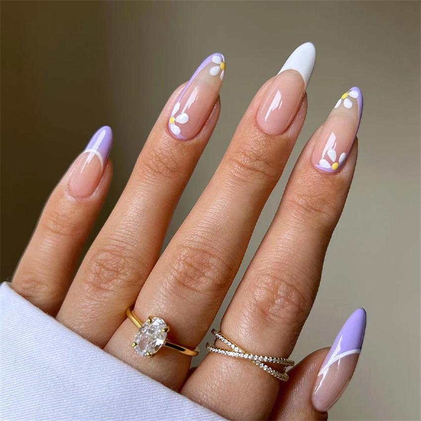 24Pcs Removable Ballerina Fake Nails Almond Shaped Press On Nails For Women Girls Nail Art Decoration