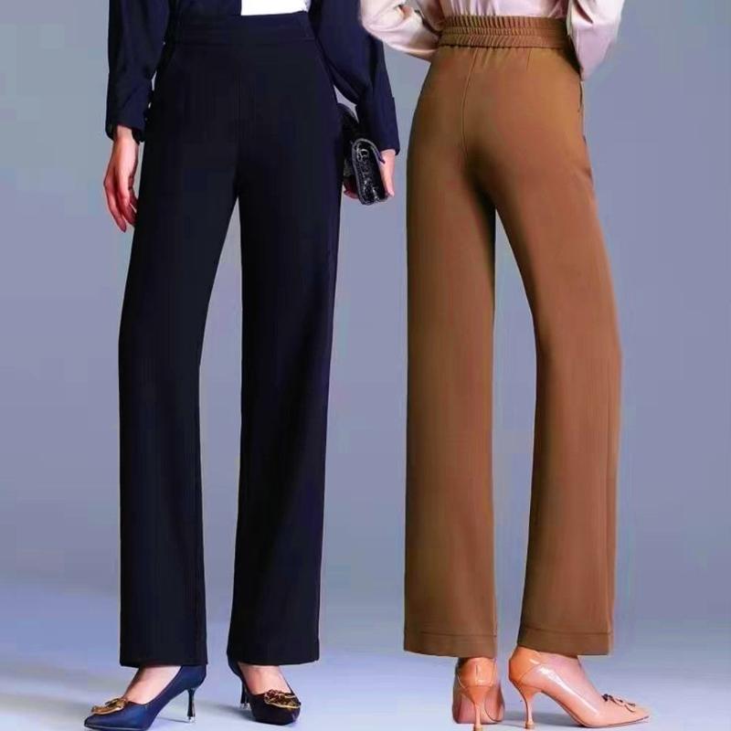 Straight Solid Color Wide Leg Pants Intellectual Korean Spring Summer Pockets Elastic Waist Elegant Fashion New Women's Clothing