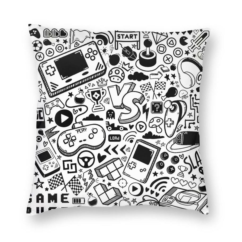 Video Game Doodle Square Pillowcase Polyester Linen Velvet Creative Zip Decor Home Cushion Case