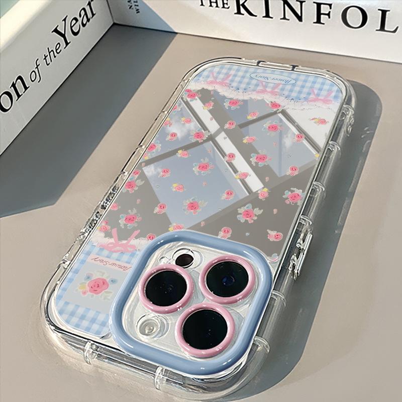 Plaid Floral Mirror Cream Case for iPhone 17 Pro Max/16/15/14