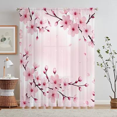1PC Red Rose Petal Sheer Curtains Romantic Floral Print Light Filtering Drapes Valentine Home Decor for Bedroom Living Room