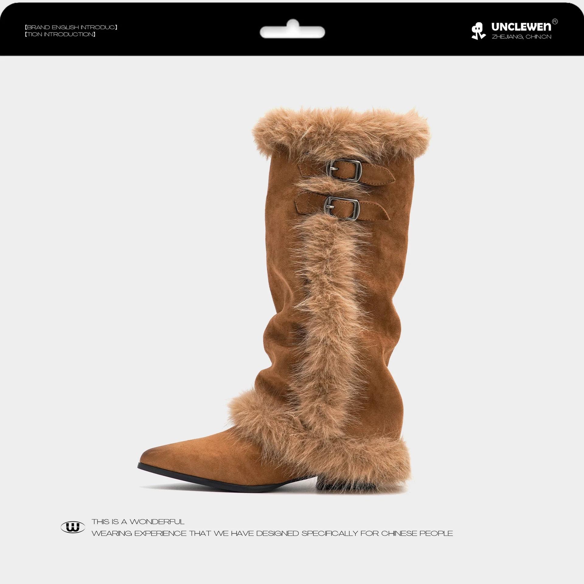 

Women s soft elastic thick sole winter warm cold padded snow boots non-slip wear outdoor leisure sports pointed long cotton boots 40