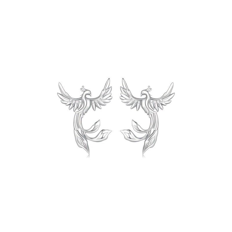 Exquisite Silver Phoenix Stud Earrings: Stylish, Luxurious, and Elegant Design