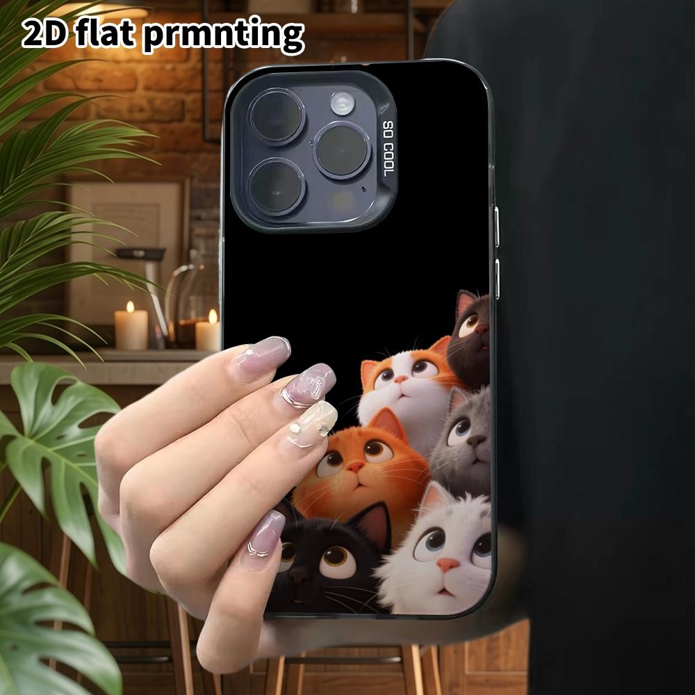 Phone Case: 2D Flat Design Suitable for iPhone 18, 17, 16, 15, 14, 13 Pro, Color Silver Protective Case, Couple Style, Cartoon Kitten, Christmas and H