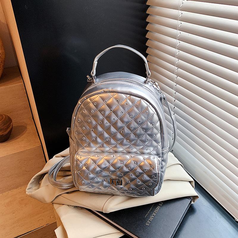 Rhombus diamond backpack bag women's new fashionable versatile small backpack shoulder travel bag