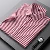 Summer Striped Short Sleeve Shirts for Men Thin Elatic Social Slim Fit Formal Shirt Business Class Fit Casual Easy-care Clothes