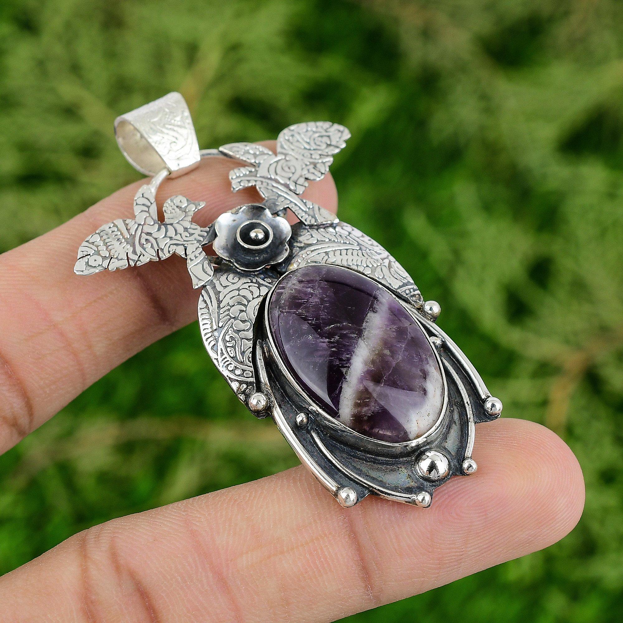 

Подвеска из аметиста шеврон 925 стерлинговое серебро Подвеска из натурального драгоценного камня Ювелирные изделия ручной работы Рождественские подарки