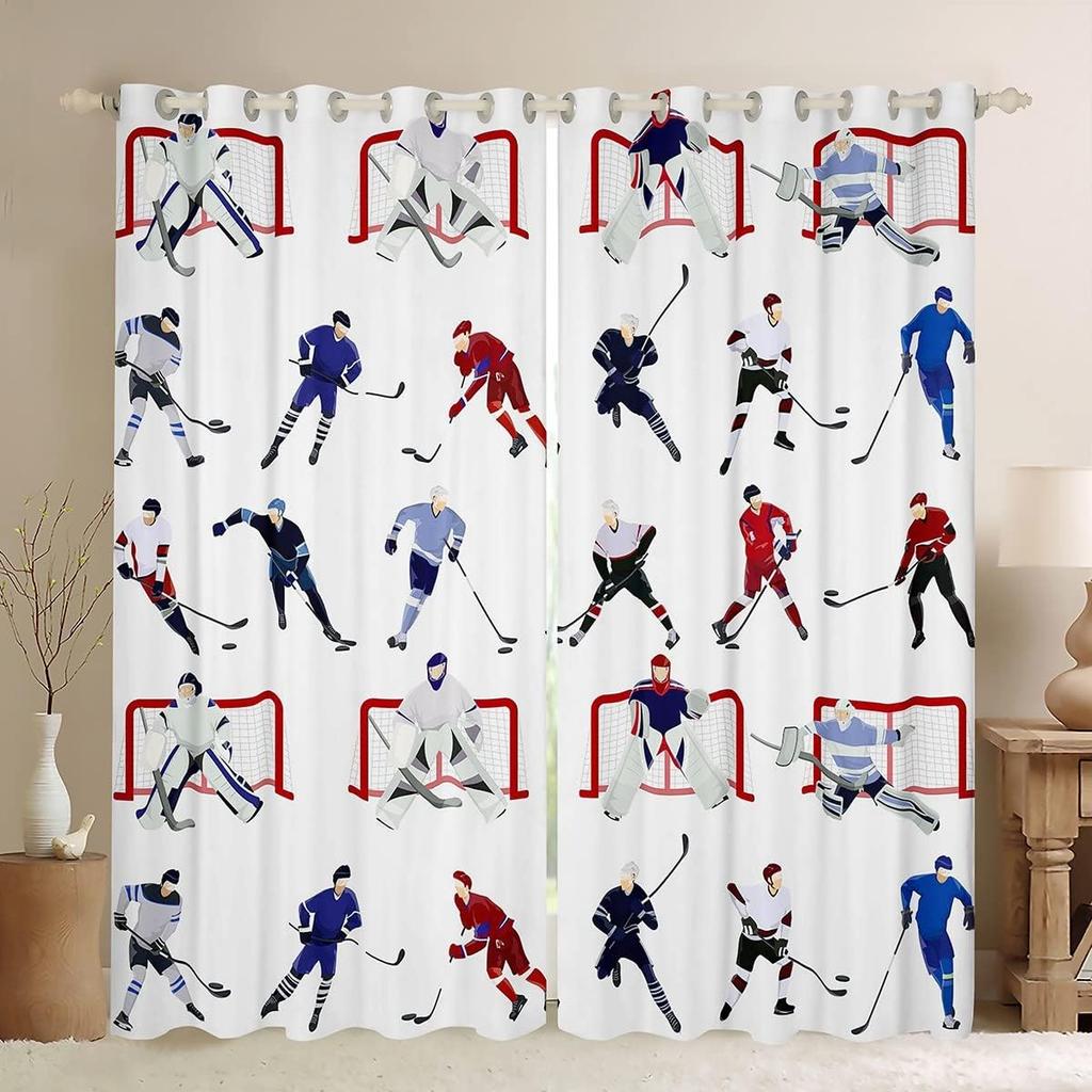 Ice Hockey Curtain Player Window Treatment Curtains Boys Teens Girls Room Winter Sports Game Event Made Of Polyester Washable
