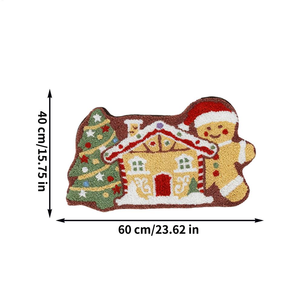 Gingerbread Christmas Rug Cute Soft Non Slip Gingerbread House Christmas Doormat Winter Holiday Floor Mat for Porch Entrance