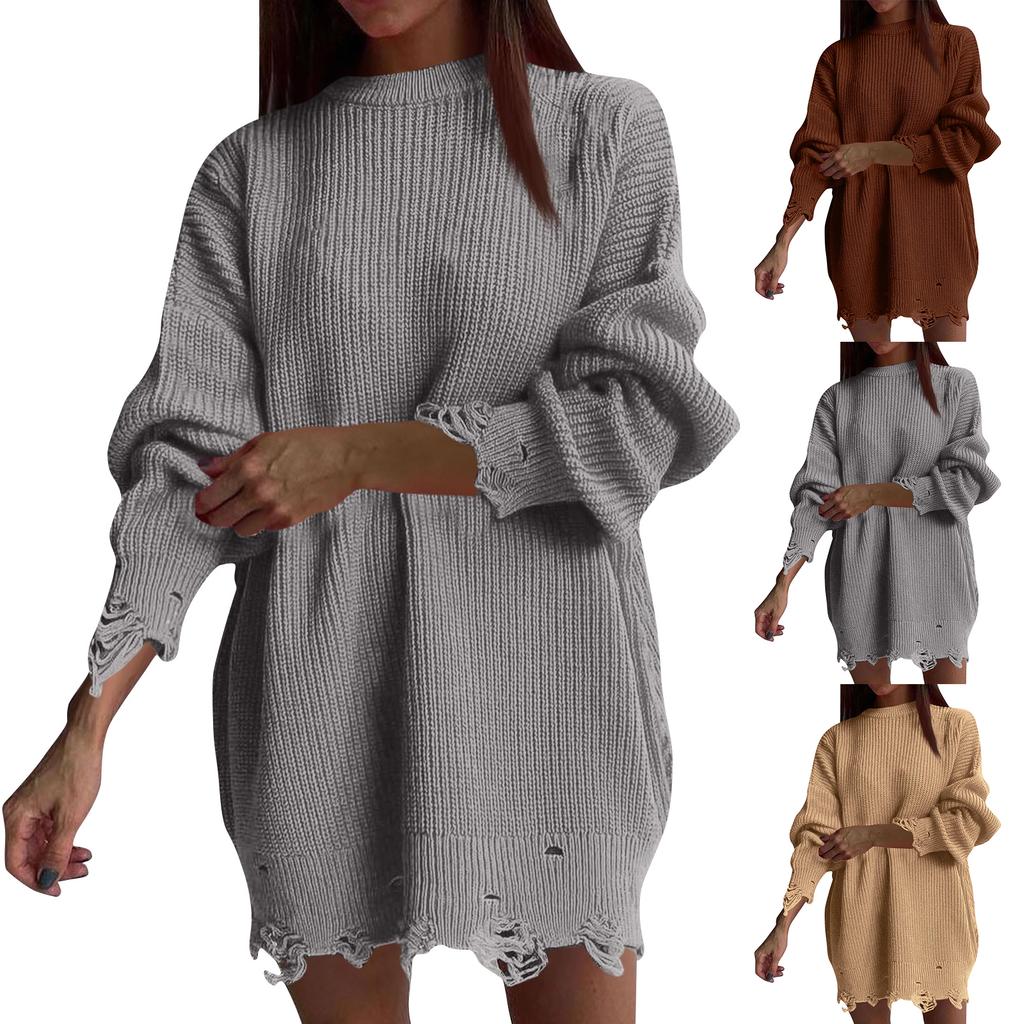 Women's O-neck Oversized Sweaters Long Sleeve  Pullover Loose Chunky Knit Jumper