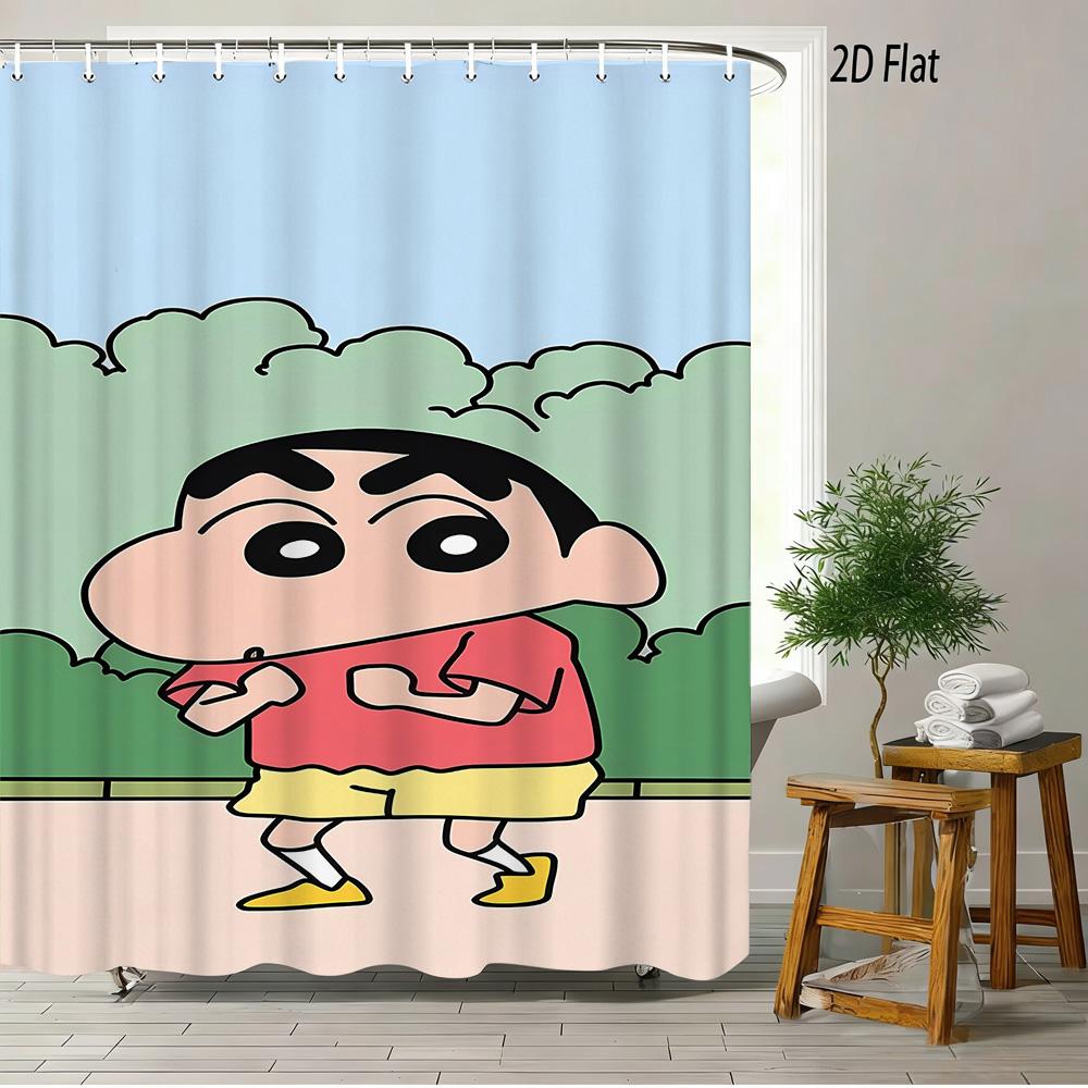 Crayon Shin-Chan Buttocks Oiroke No Momo Funny Balloon 2D Print Waterproof Shower Curtain, Minimalist Cream Bathroom Decor With