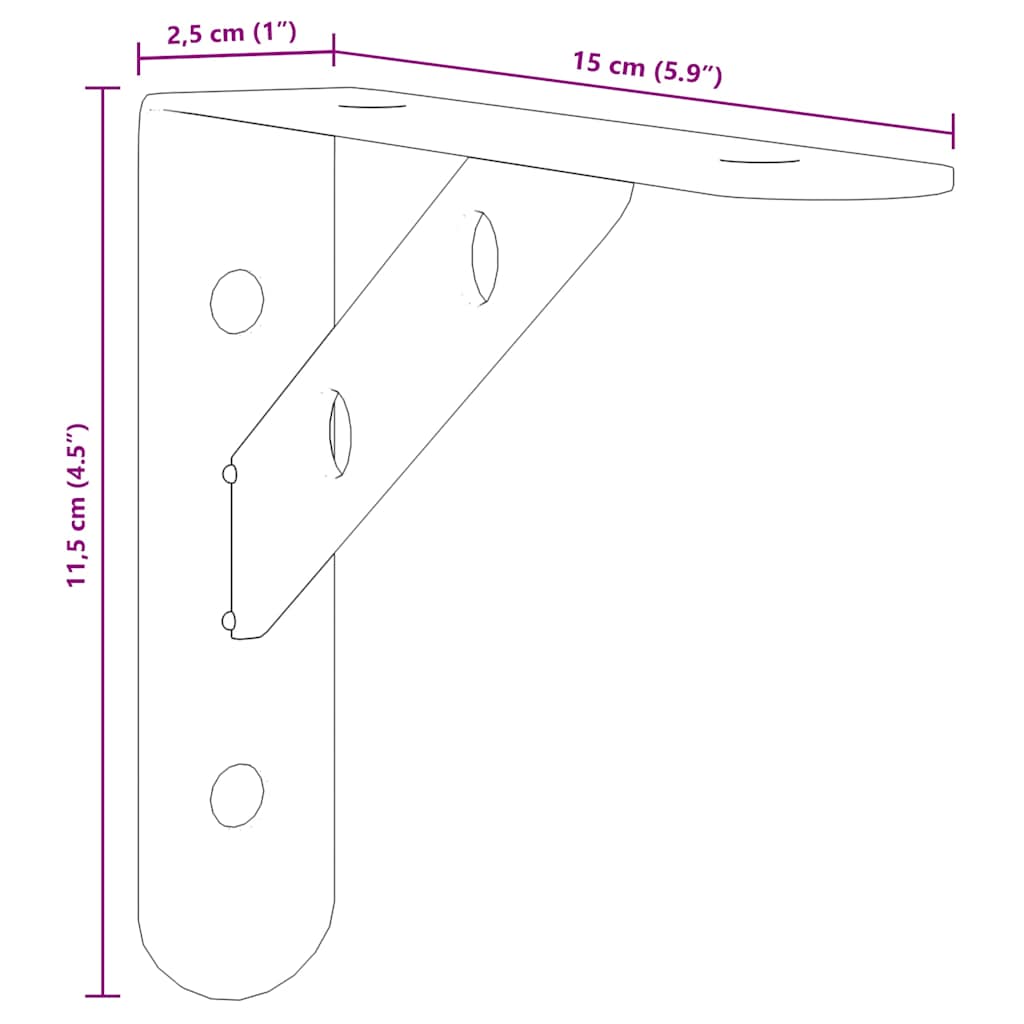 Shelf Brackets 4 pcs 15 x 2.5 x 11.5 cm Black Stainless Steel