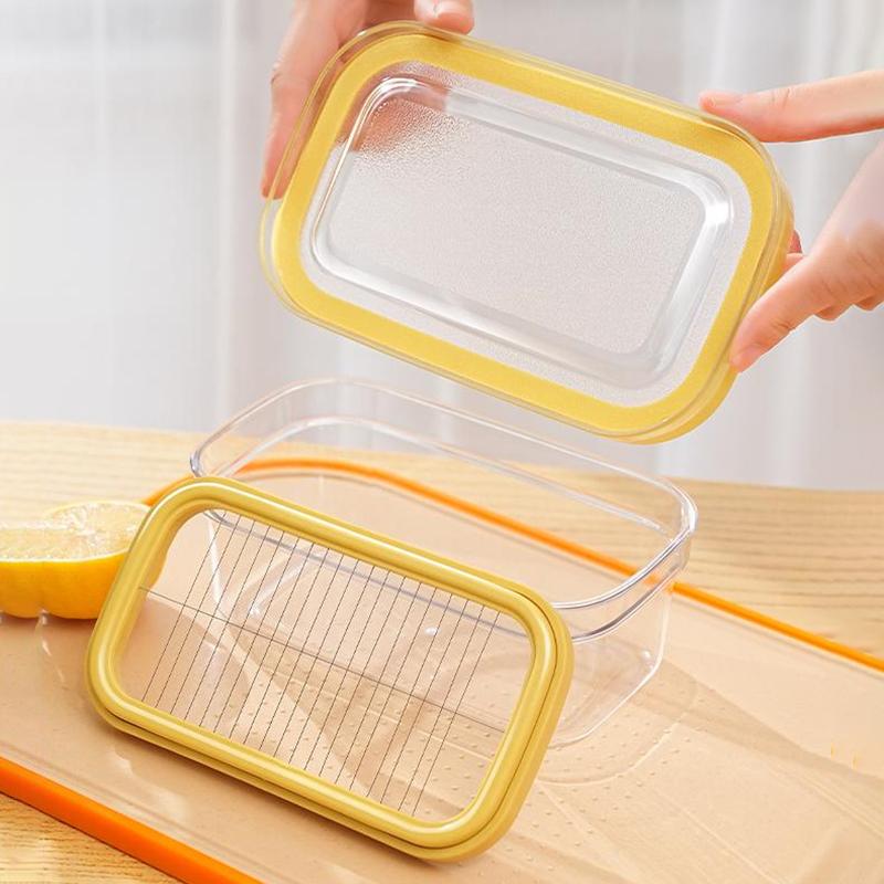 Máselnička Nádoba na máslo S kráječem, Průhledná Vzduchotěsná Kráječ na máslo pro snadné krájení a skladování